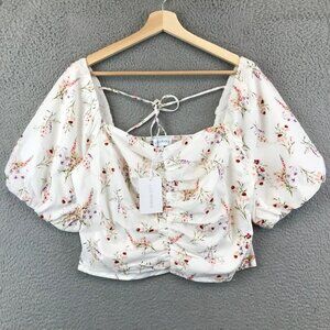 New Lucy Paris Naomi Gathered Crop Top Floral Blouse Sleeves Ruffee size L